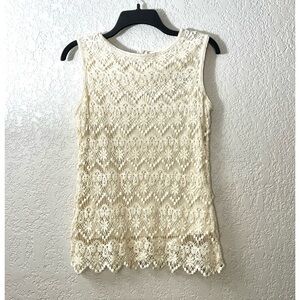 ADIVA Cream Light Beige Cotton Lace Sleeveless Blouse Tops Spring Summer Medium